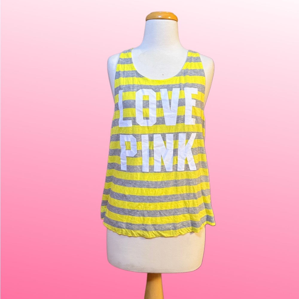 PINK Victoria's Secret Yellow and Gray Sleeveless Relaxed Tank Top